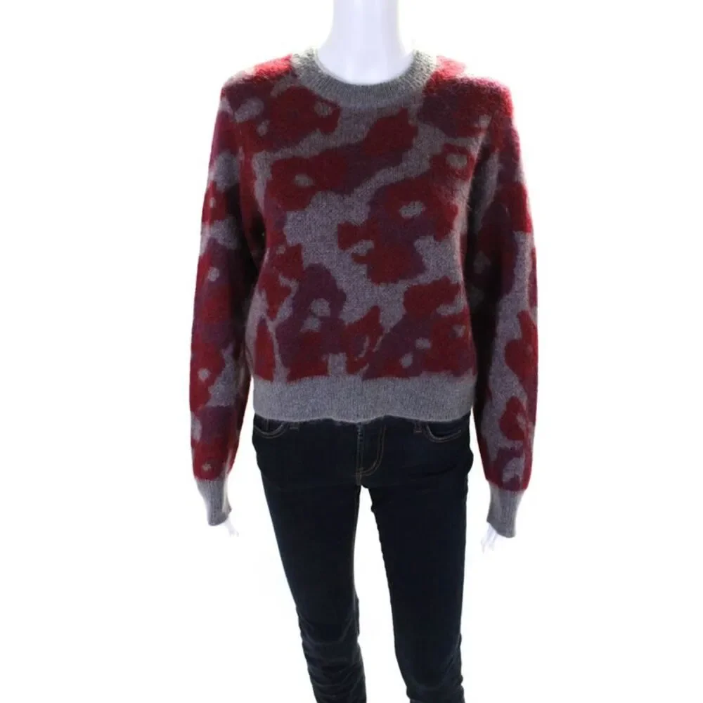 Rag & Bone Womens Pullover Crew Neck Abstract Sweater Gray Red Wool Size Small